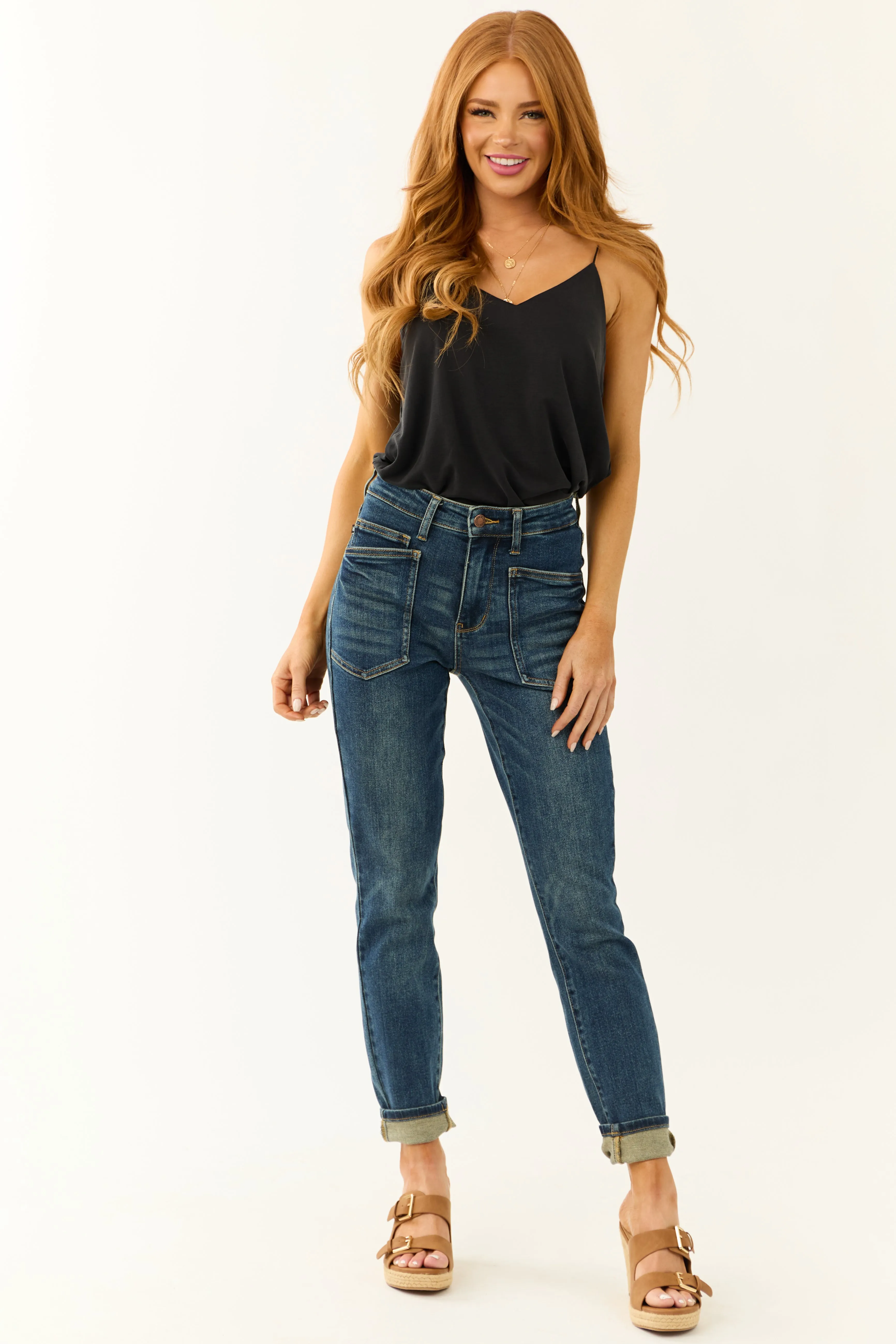 Judy Blue Dark Wash Classic Relaxed Straight Jeans sold by Lime Lush product image thumbnail 2