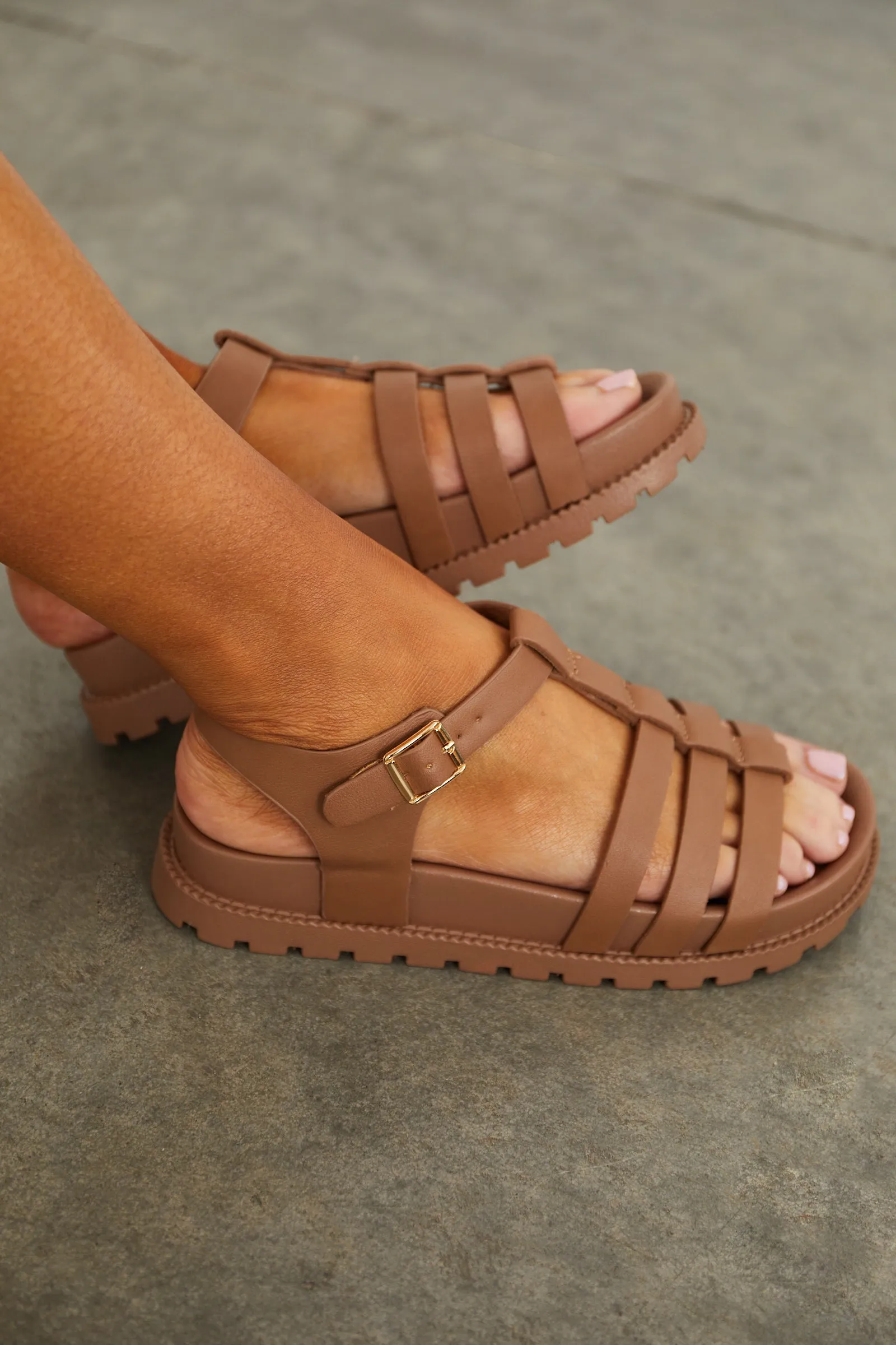 Coffee Treaded Sole Pleather Gladiator Sandals sold by Lime Lush product image thumbnail 3