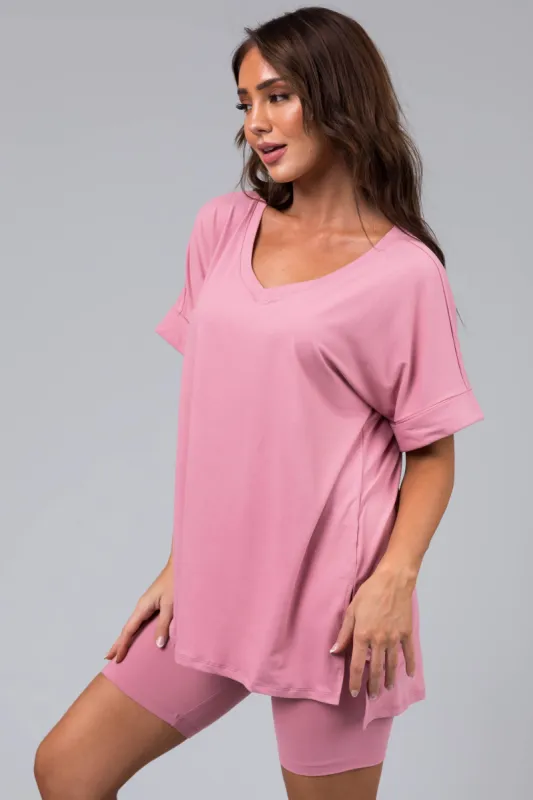 Carnation Microfiber Top and Biker Shorts Set sold by Lime Lush