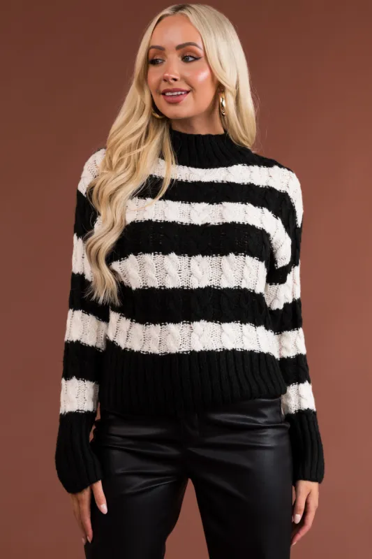 Black and White Striped Cable Knit Sweater sold by Lime Lush