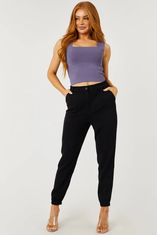 Black Smocked Waist Zip Up Button Jogger Pants sold by Lime Lush