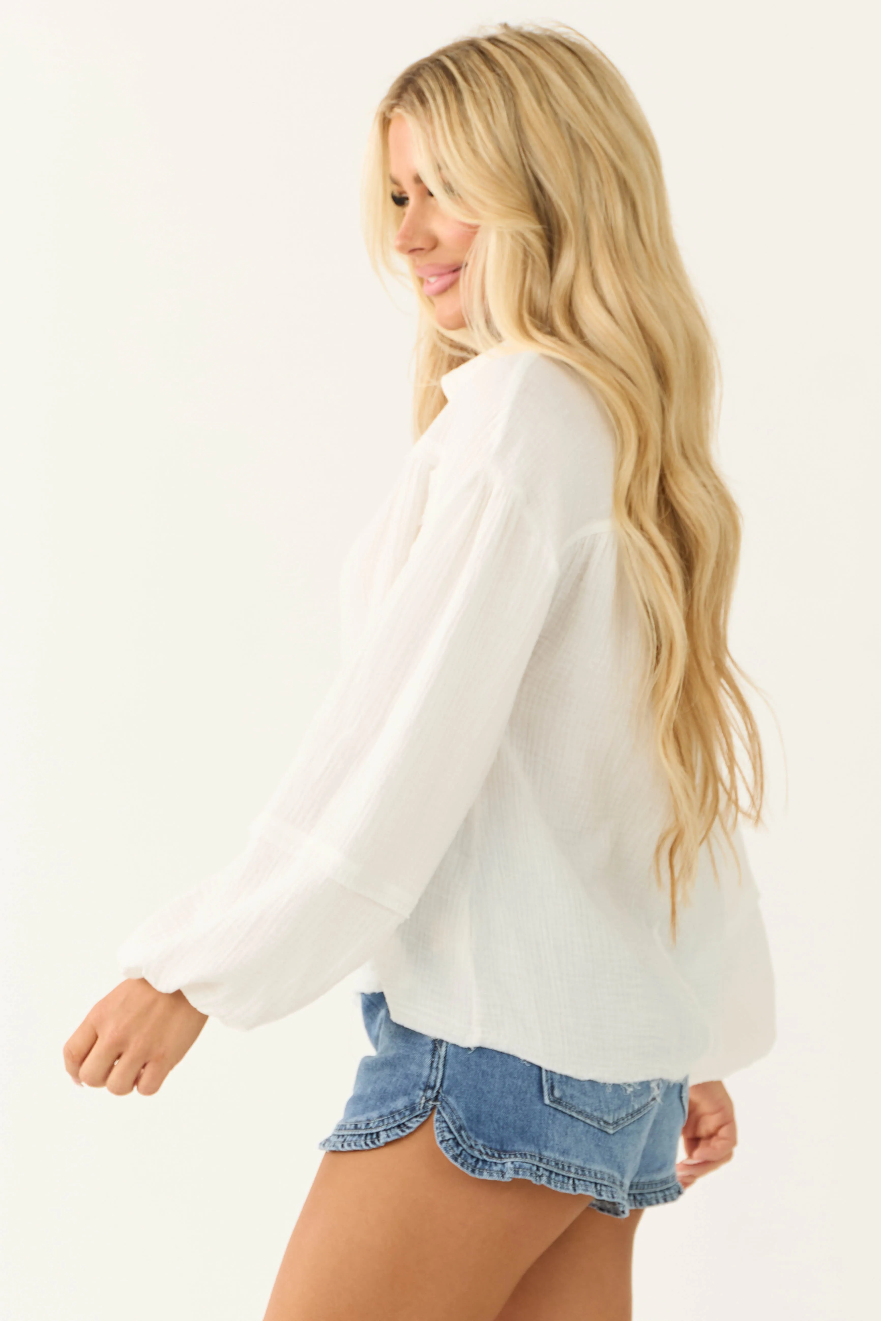 Off White Gauze Woven Oversized Shirt sold by Lime Lush product image thumbnail 5