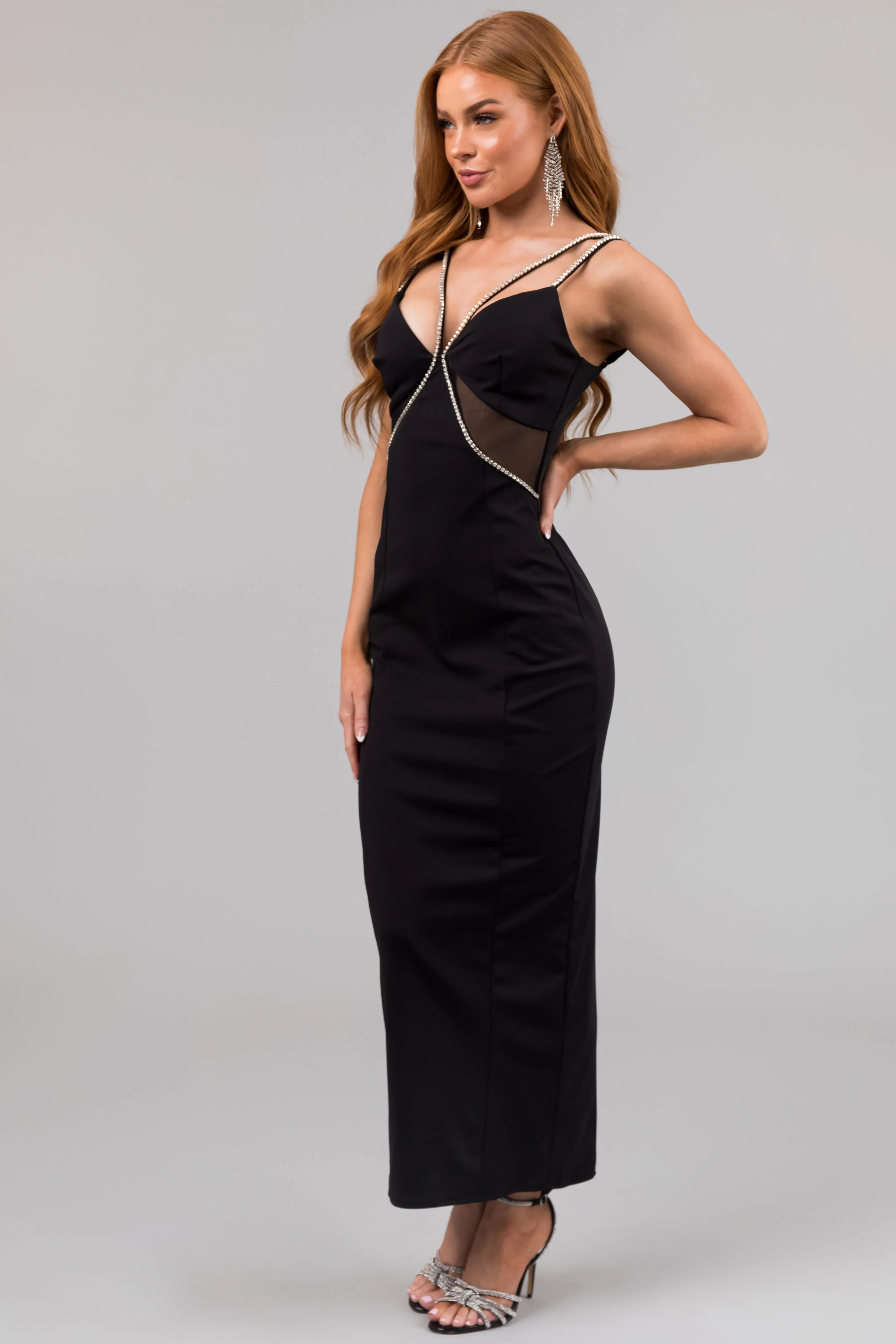 Black Rhinestone Strap Ponte Maxi Dress sold by Lime Lush product image thumbnail 4