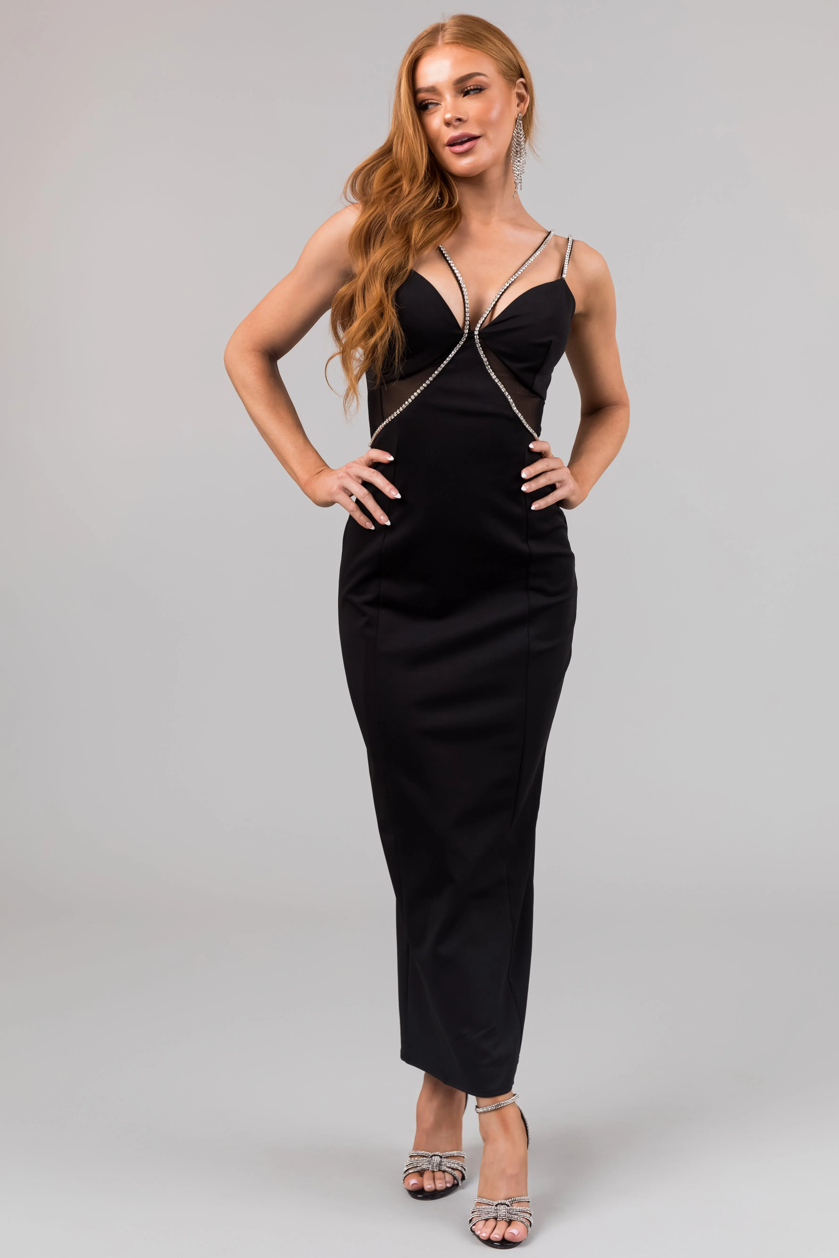 Black Rhinestone Strap Ponte Maxi Dress sold by Lime Lush product image thumbnail 3