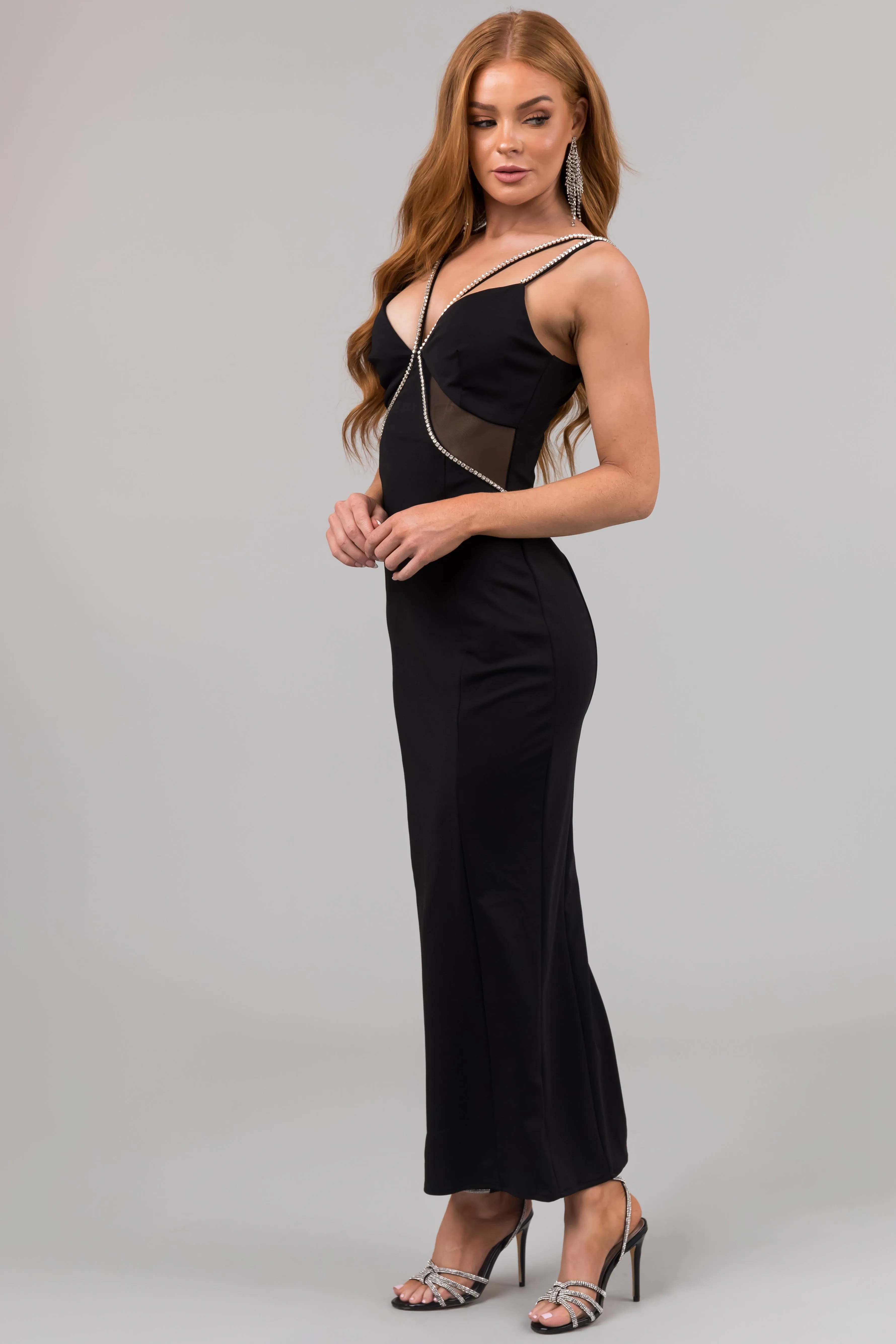 Black Rhinestone Strap Ponte Maxi Dress sold by Lime Lush product image thumbnail 5