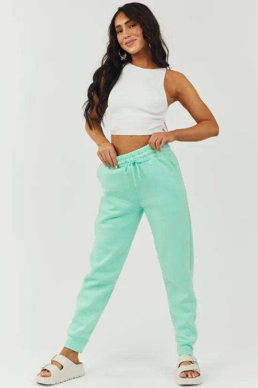 Bright Mint Drawstring Waist Knit Joggers sold by Lime Lush