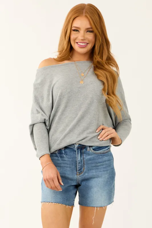 Heathered Grey Round Neck Knit Top with Long Dolman Sleeves sold by Lime Lush