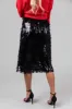 Black Fringe Sequin Elastic Midi Skirt sold by Lime Lush
