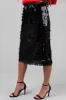 Black Fringe Sequin Elastic Midi Skirt sold by Lime Lush