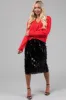 Black Fringe Sequin Elastic Midi Skirt sold by Lime Lush