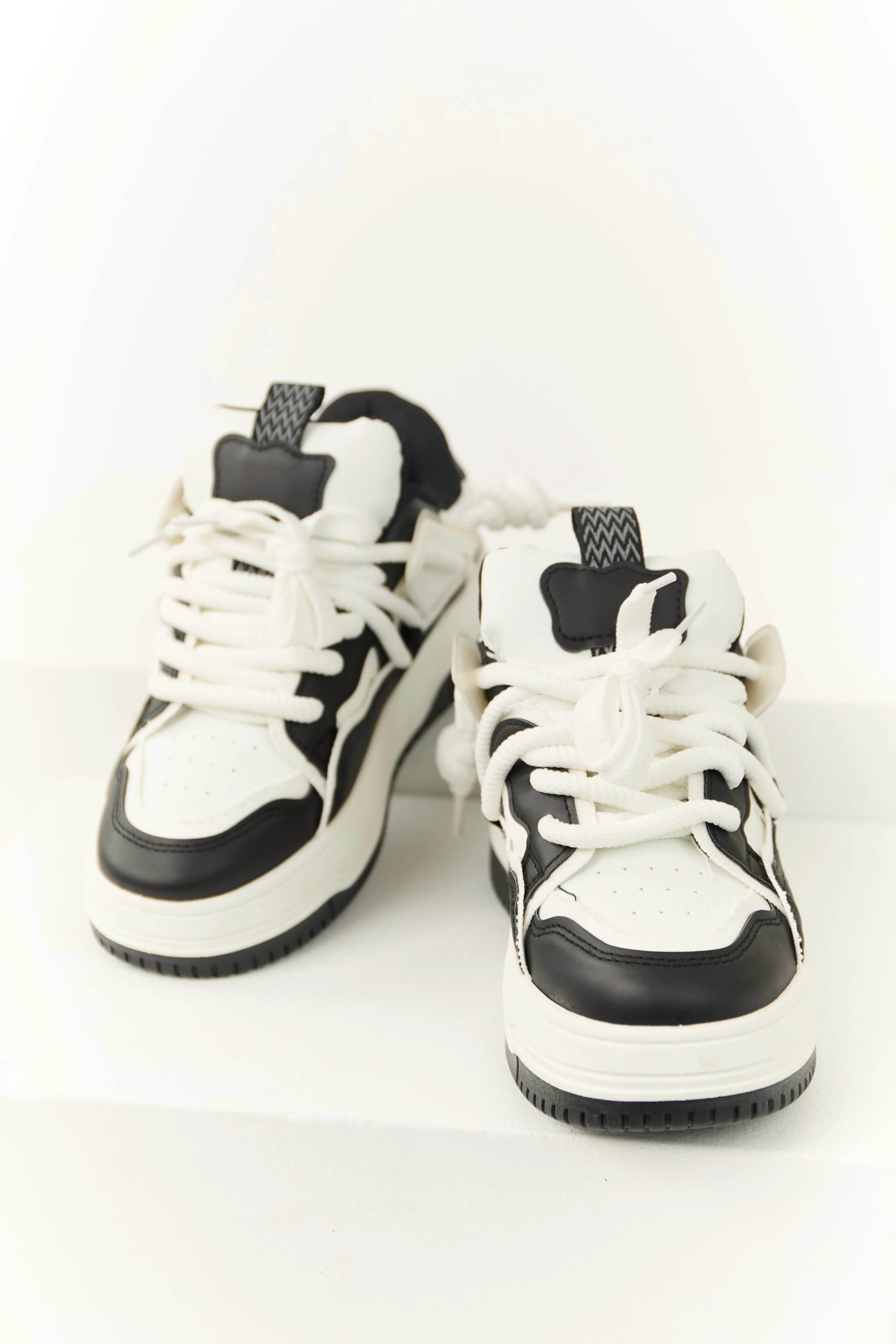 Black and Off White Lace Up Platform Sneakers sold by Lime Lush product image thumbnail 2