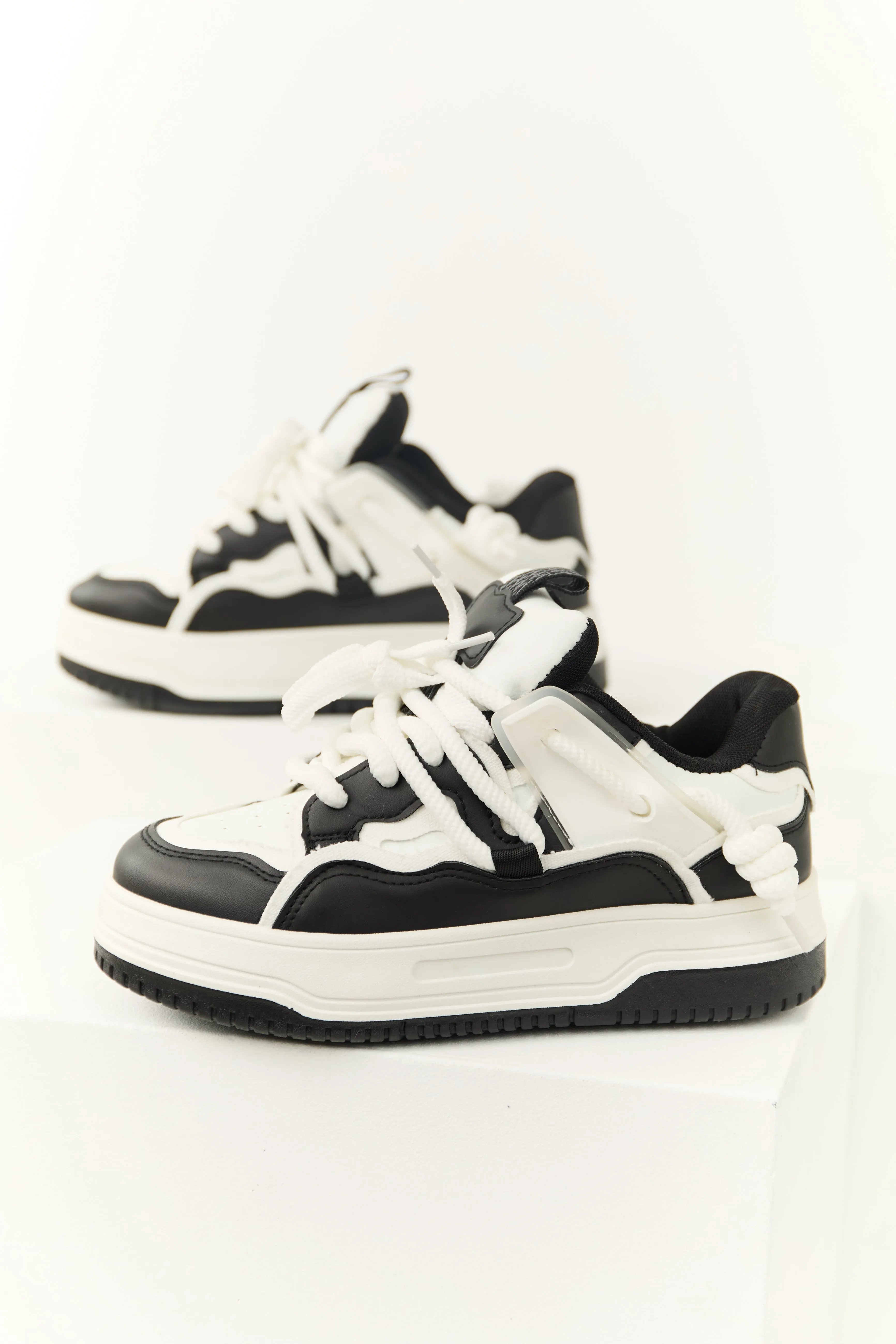 Black and Off White Lace Up Platform Sneakers sold by Lime Lush