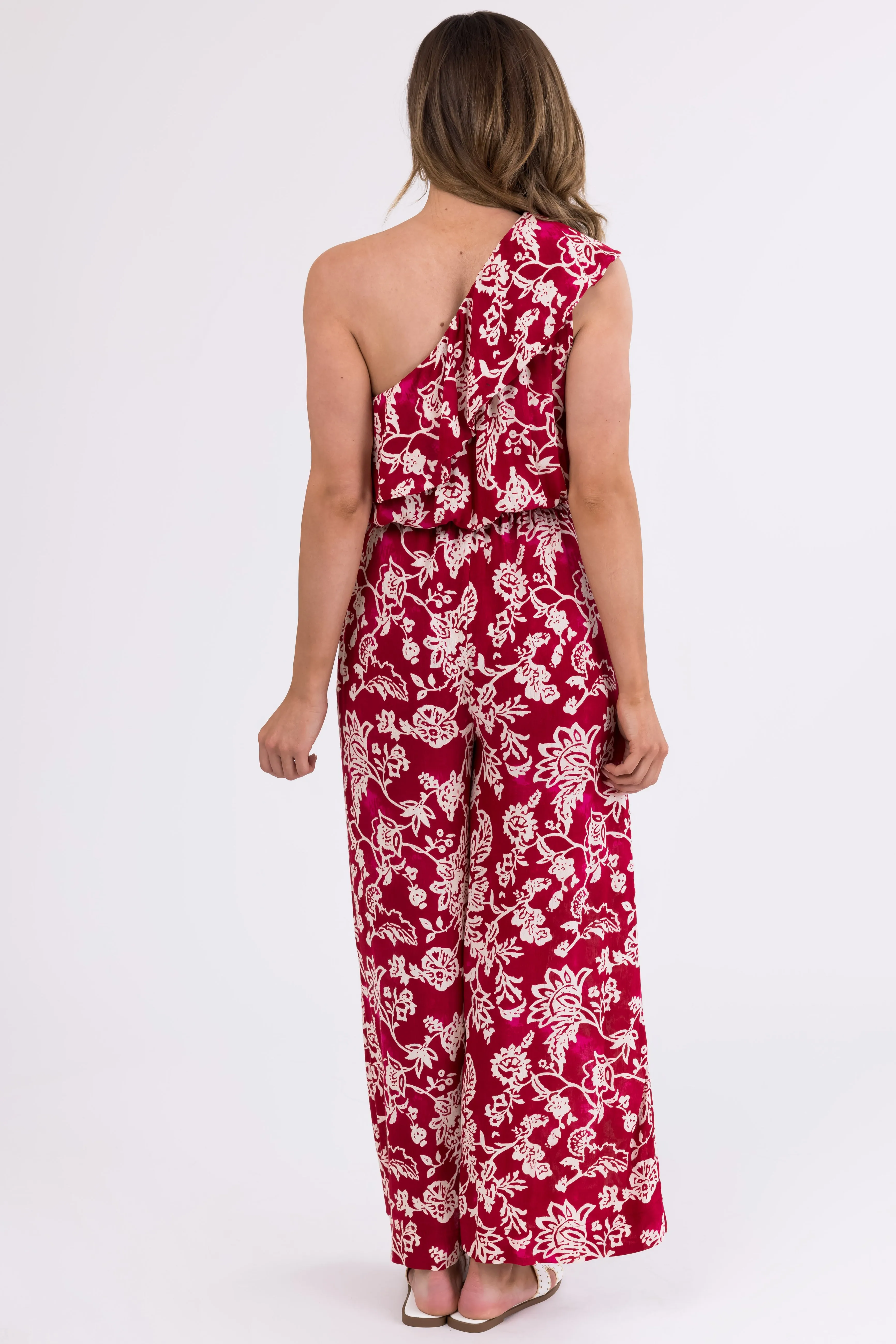 Ruby Floral Print One Shoulder Ruffle Jumpsuit sold by Lime Lush product image thumbnail 5