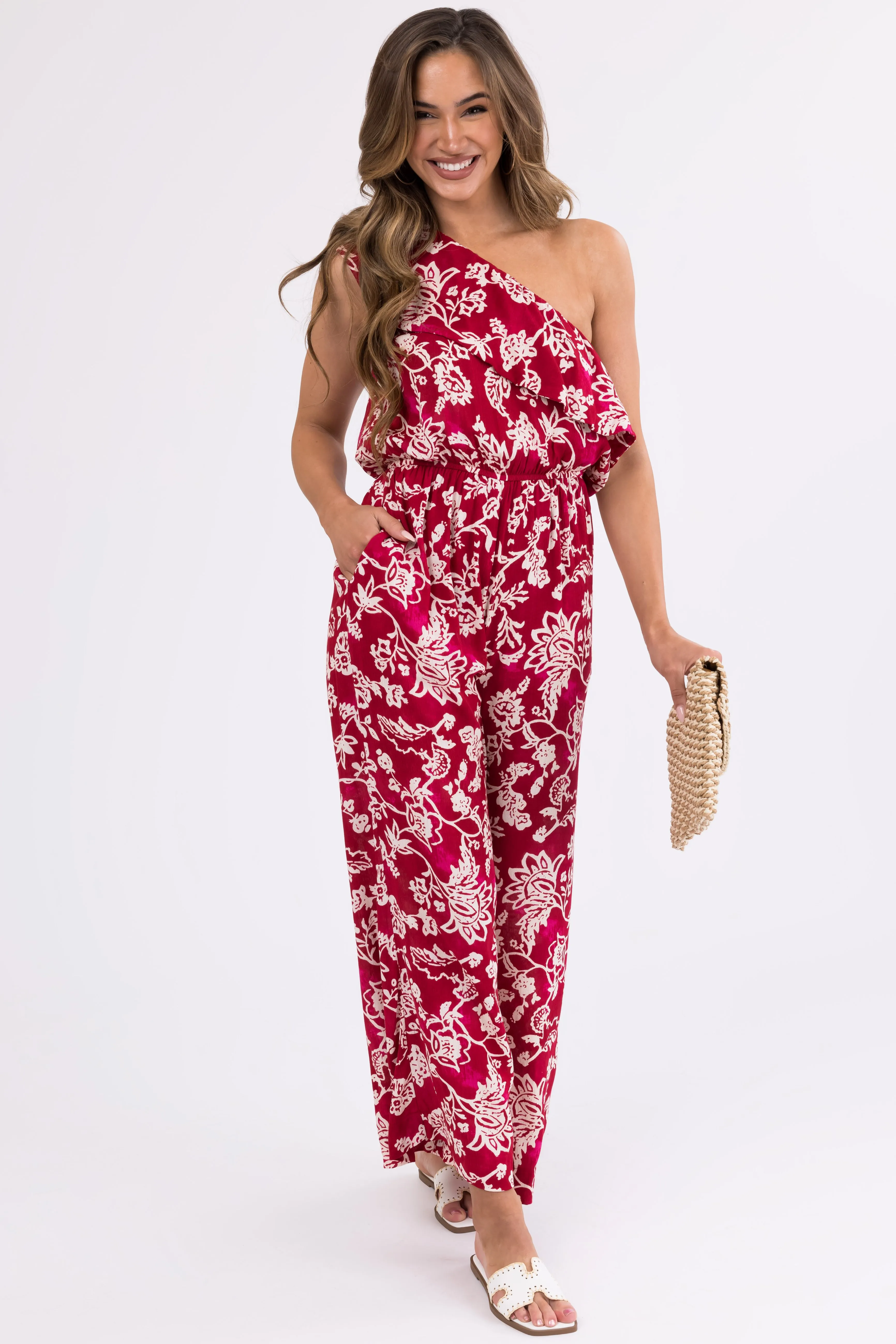 Ruby Floral Print One Shoulder Ruffle Jumpsuit sold by Lime Lush product image thumbnail 3