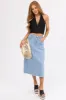Black Denim Deep V Halter Neck Crop Top sold by Lime Lush