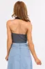 Black Denim Deep V Halter Neck Crop Top sold by Lime Lush