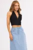 Black Denim Deep V Halter Neck Crop Top sold by Lime Lush