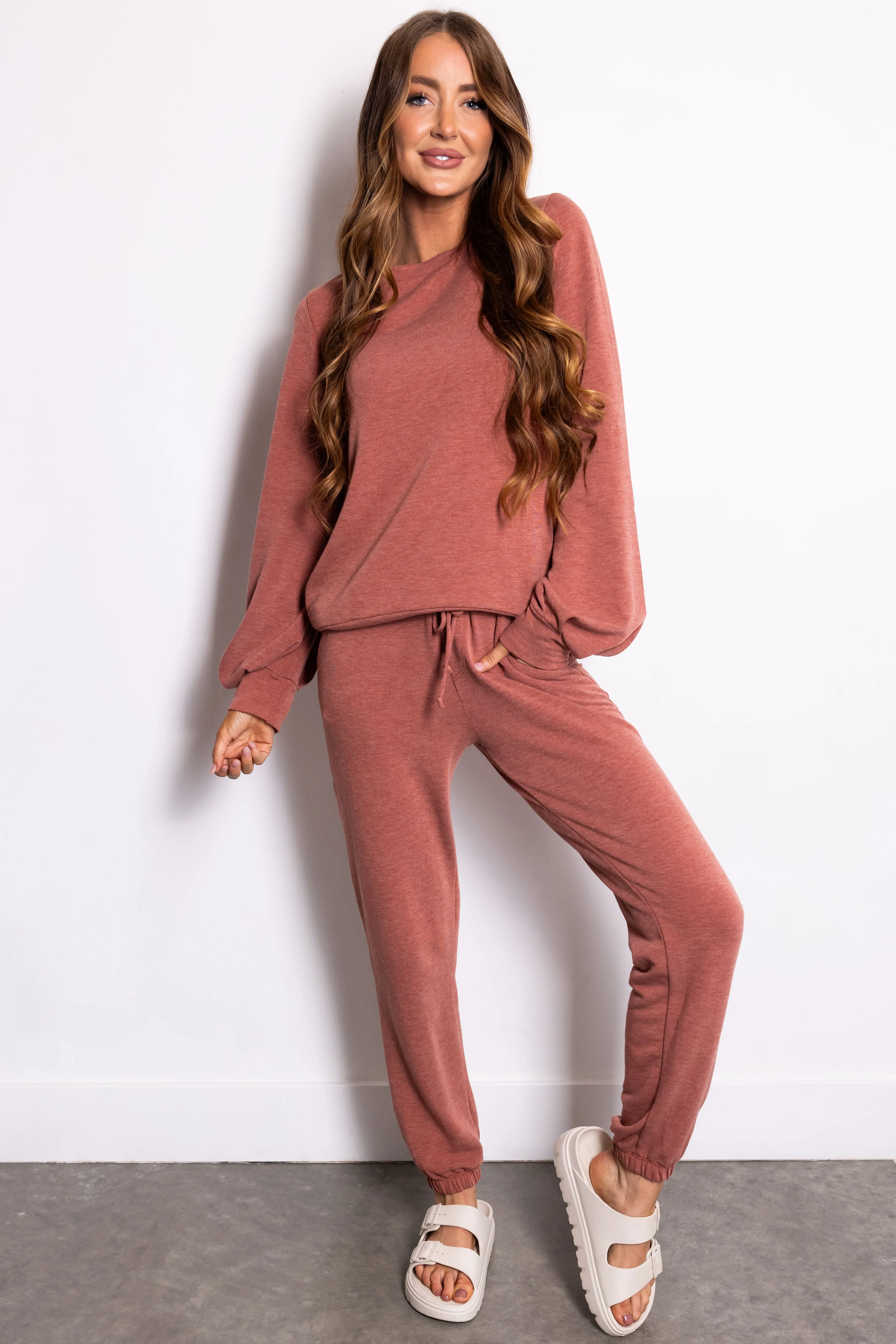 Heathered Rust Soft Knit Sweatpants sold by Lime Lush product image thumbnail 5