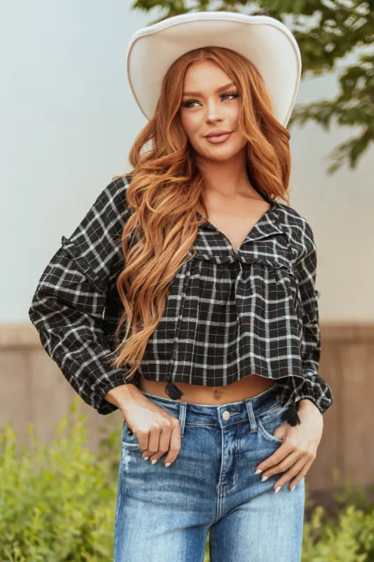 Black and Off White Plaid Long Sleeve Top sold by Lime Lush