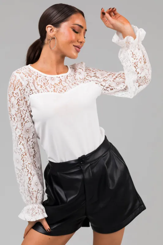 Off White Sweetheart Lace Long Sleeve Top sold by Lime Lush