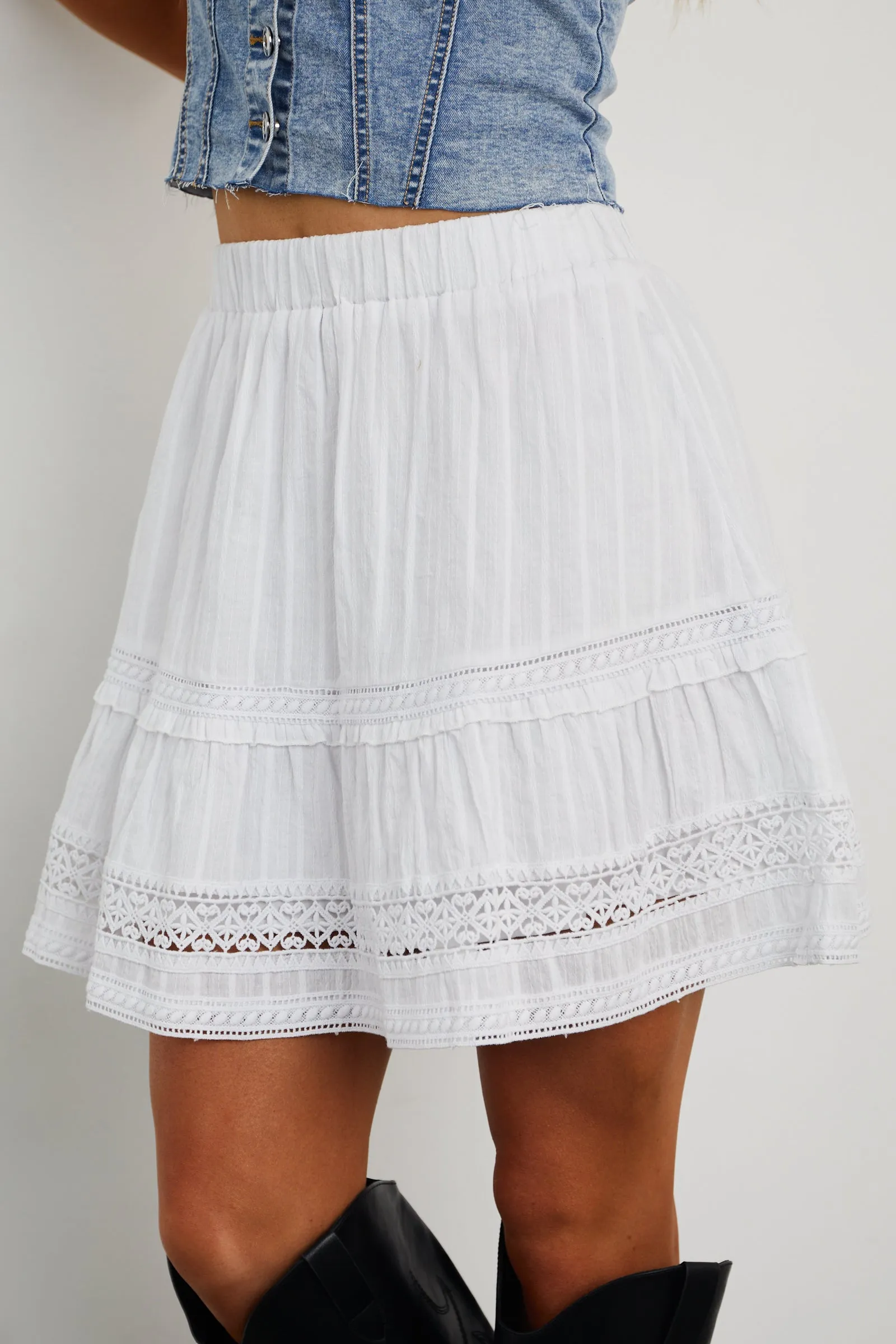 Off White Crochet Trim Tiered Mini Skirt sold by Lime Lush product image thumbnail 3
