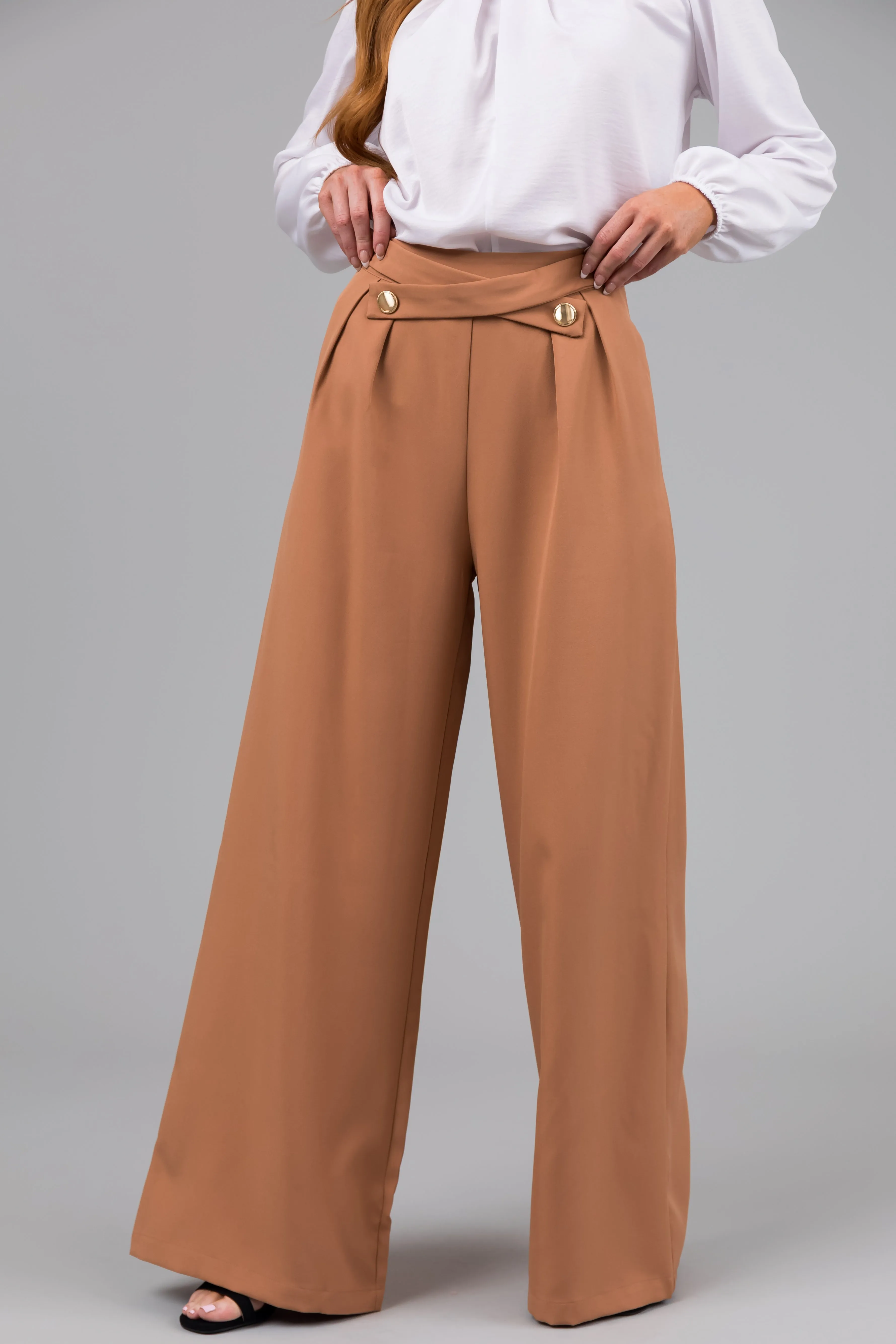 Sandstone Criss Cross Button Wide Leg Pants sold by Lime Lush product image thumbnail 2