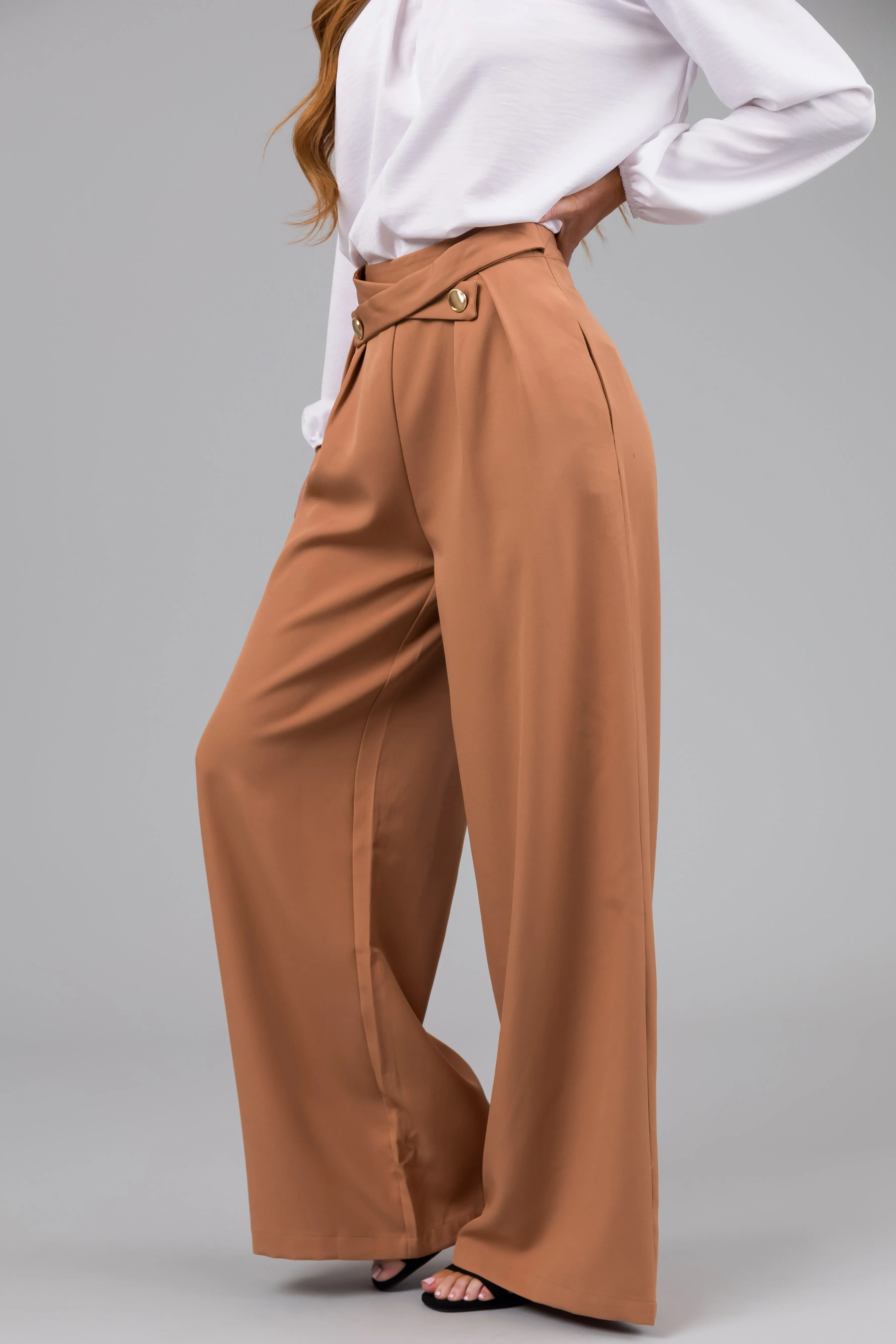 Sandstone Criss Cross Button Wide Leg Pants sold by Lime Lush product image thumbnail 4
