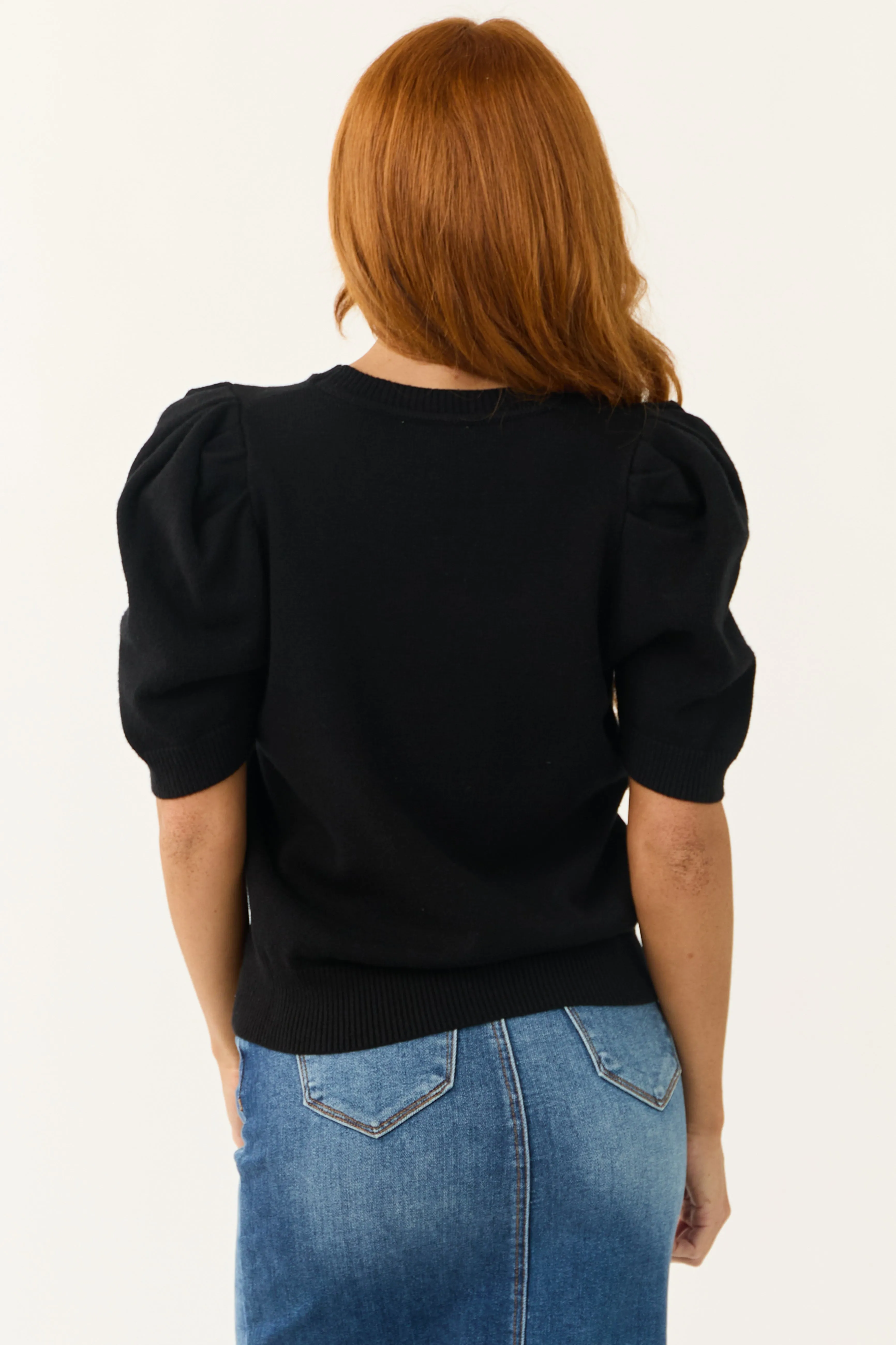 She+Sky Black Short Sleeve Sweater Top sold by Lime Lush product image thumbnail 5
