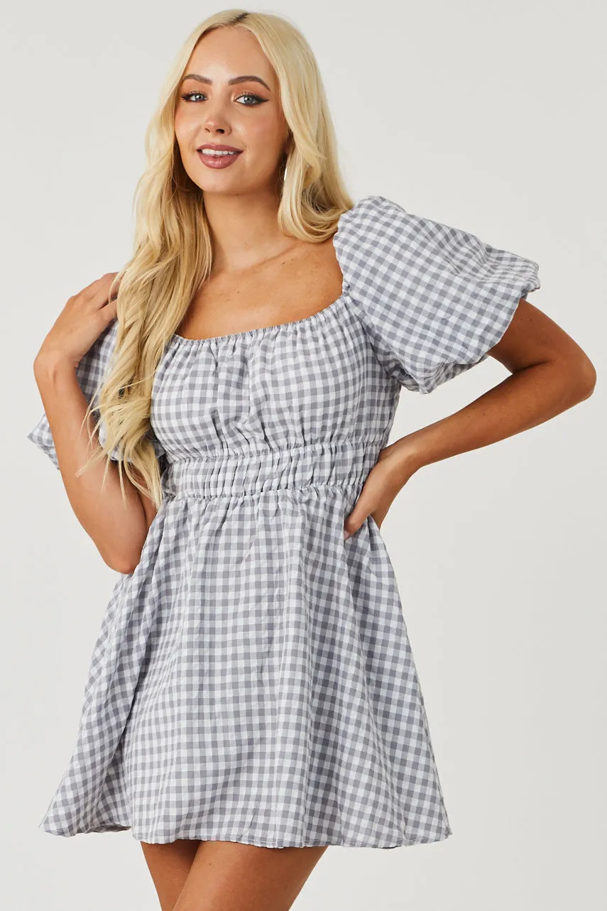 Stone and Off White Gingham Mini Dress sold by Lime Lush