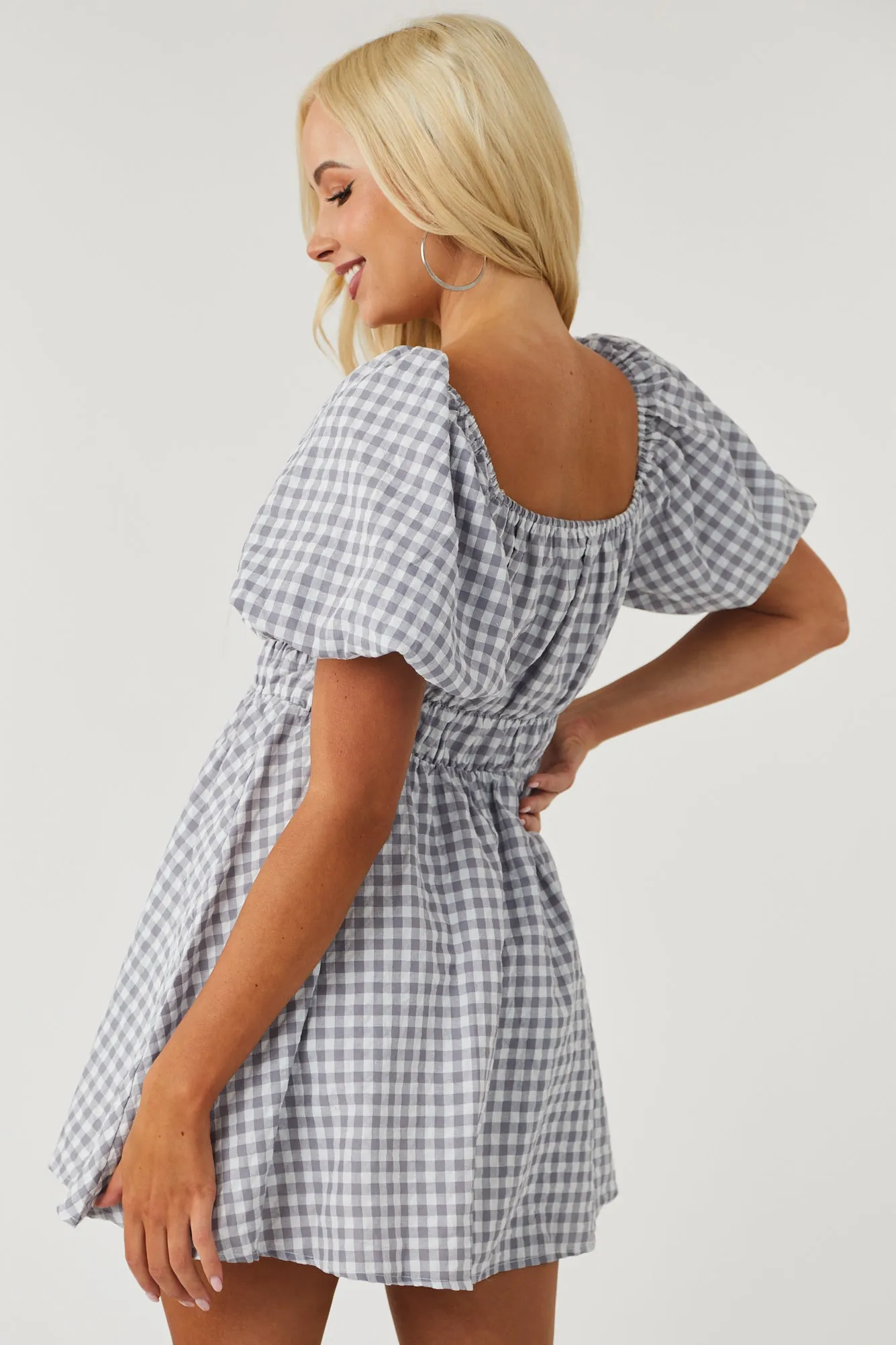 Stone and Off White Gingham Mini Dress sold by Lime Lush product image thumbnail 4