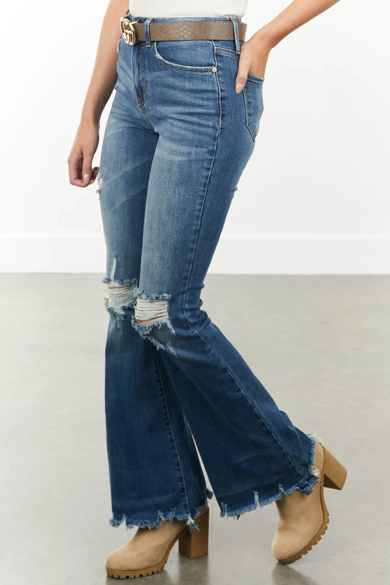 Special A Medium High Rise Flare Cut Distressed Jeans sold by Lime Lush product image thumbnail 2