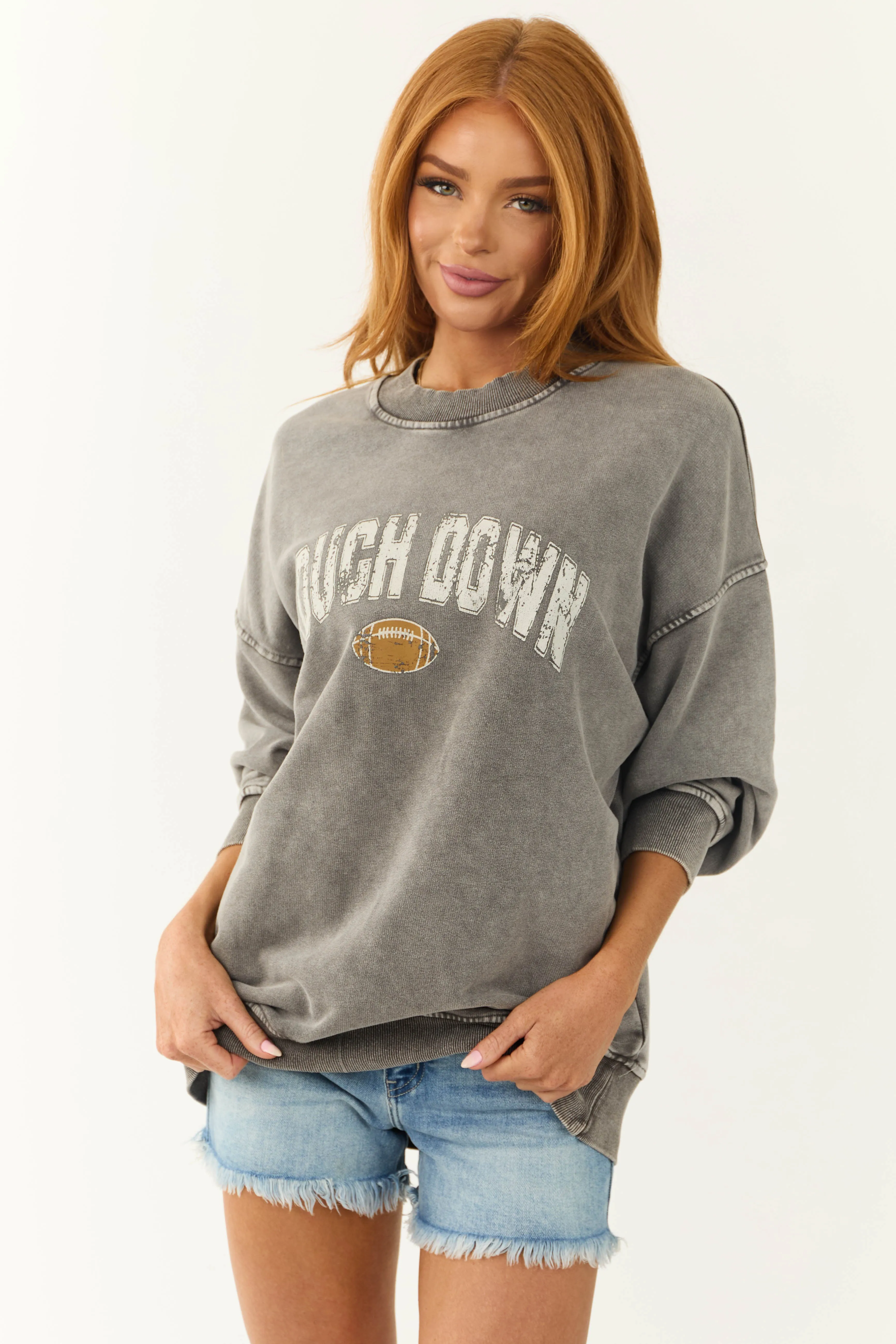 Stone 'Touch Down' Graphic Oversized Sweatshirt sold by Lime Lush