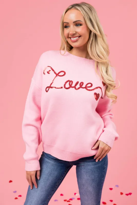 Carnation Sequined 'Love' Long Sleeve Sweater sold by Lime Lush