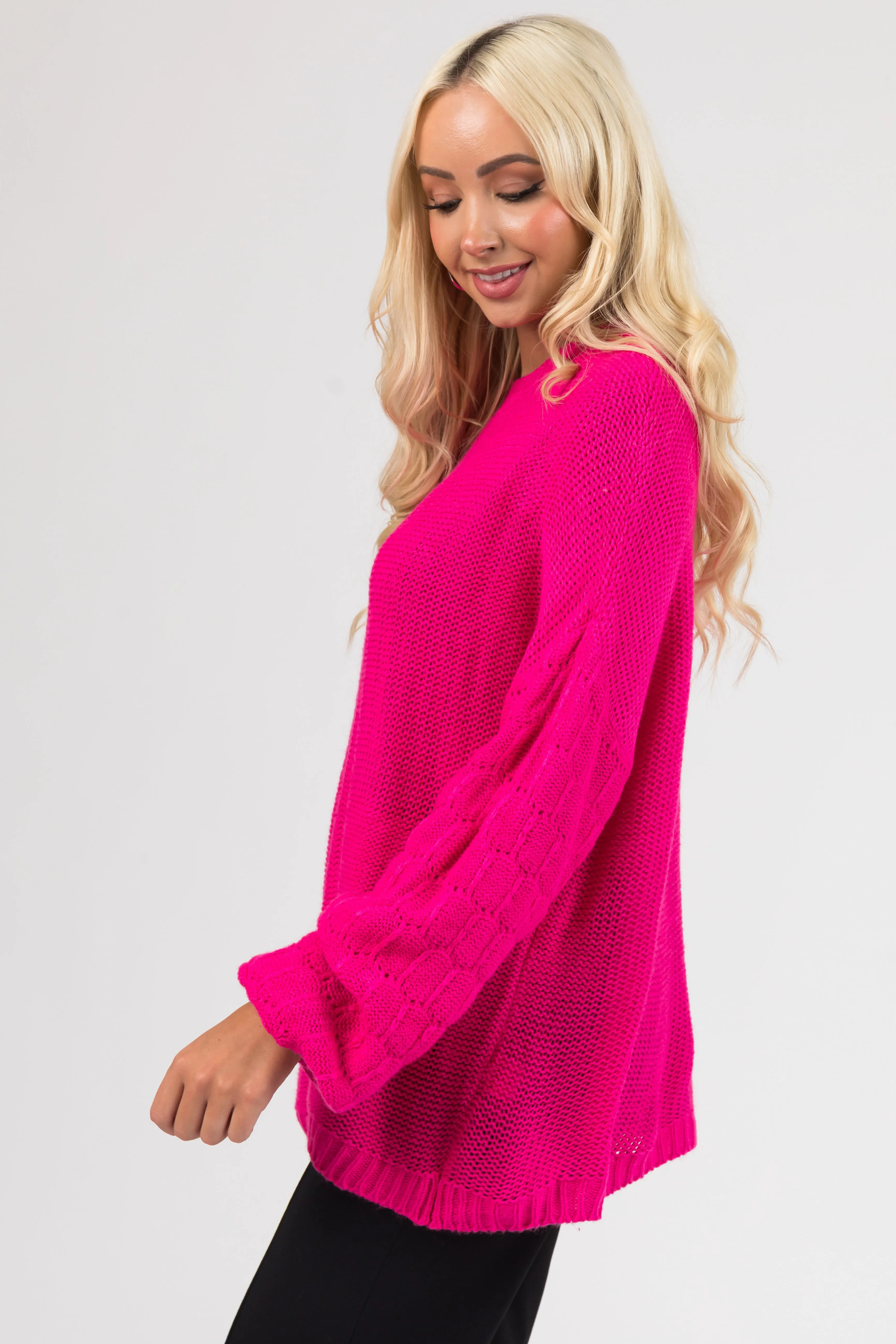Hot Pink Checkered Textured Sleeve Sweater sold by Lime Lush product image thumbnail 5