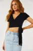 Black Short Sleeve Cropped Wrap Top sold by Lime Lush
