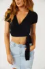 Black Short Sleeve Cropped Wrap Top sold by Lime Lush