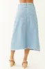Light Wash Denim Frayed Hem Midi Skirt sold by Lime Lush