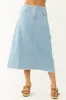 Light Wash Denim Frayed Hem Midi Skirt sold by Lime Lush