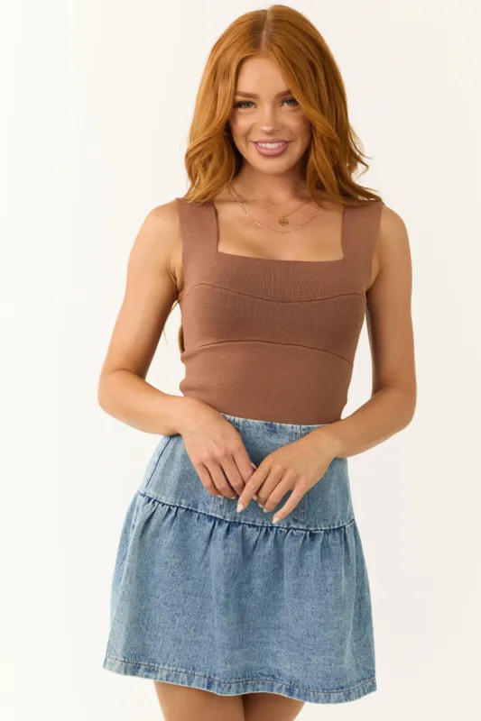 Sepia Square Neck Thick Knit Tank Top sold by Lime Lush