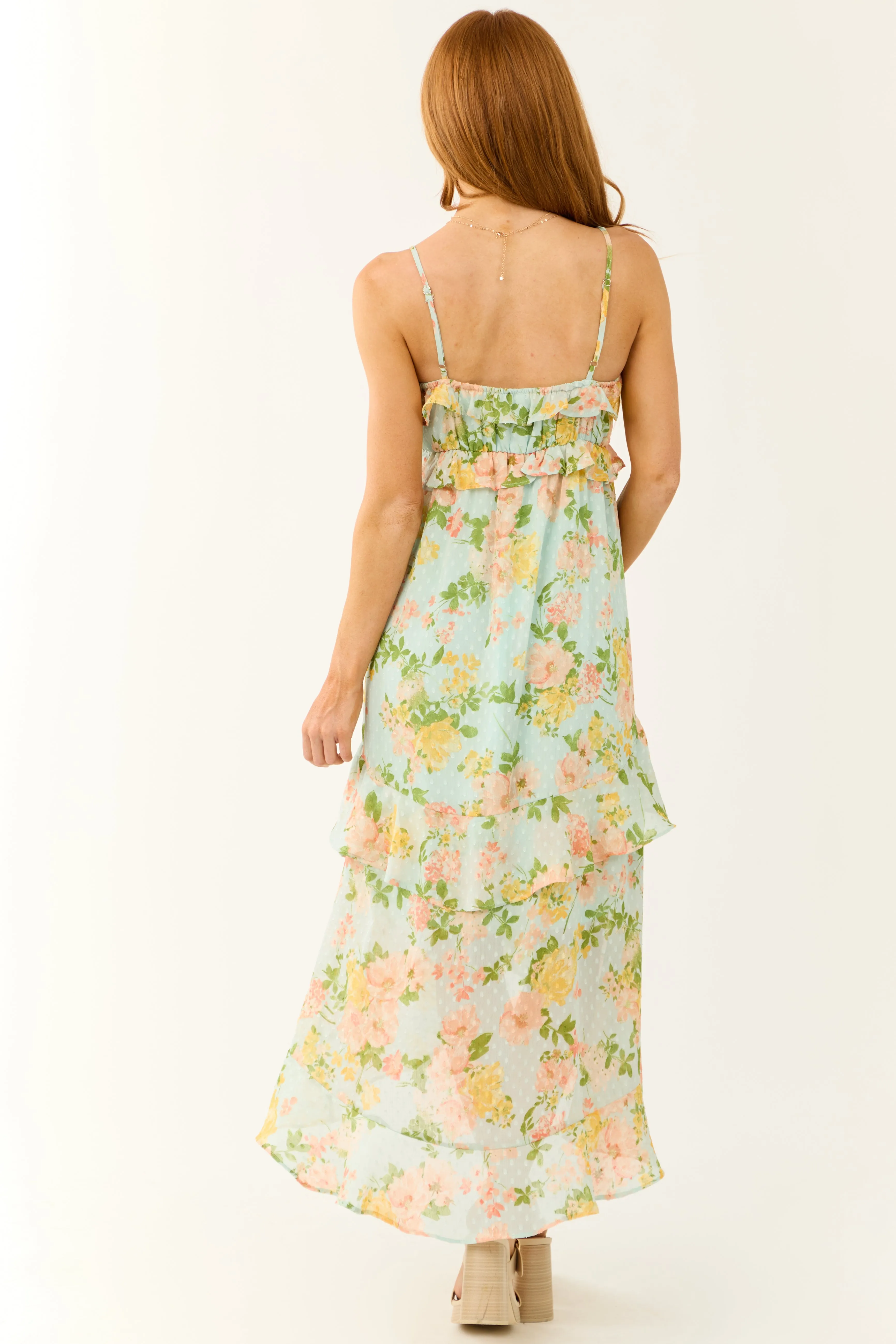 Arctic Blue Floral Clip Dot Ruffle Midi Dress sold by Lime Lush product image thumbnail 5