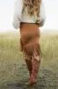 Caramel Soft Suede Fringe Skirt with Studs sold by Lime Lush
