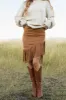 Caramel Soft Suede Fringe Skirt with Studs sold by Lime Lush