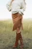 Caramel Soft Suede Fringe Skirt with Studs sold by Lime Lush