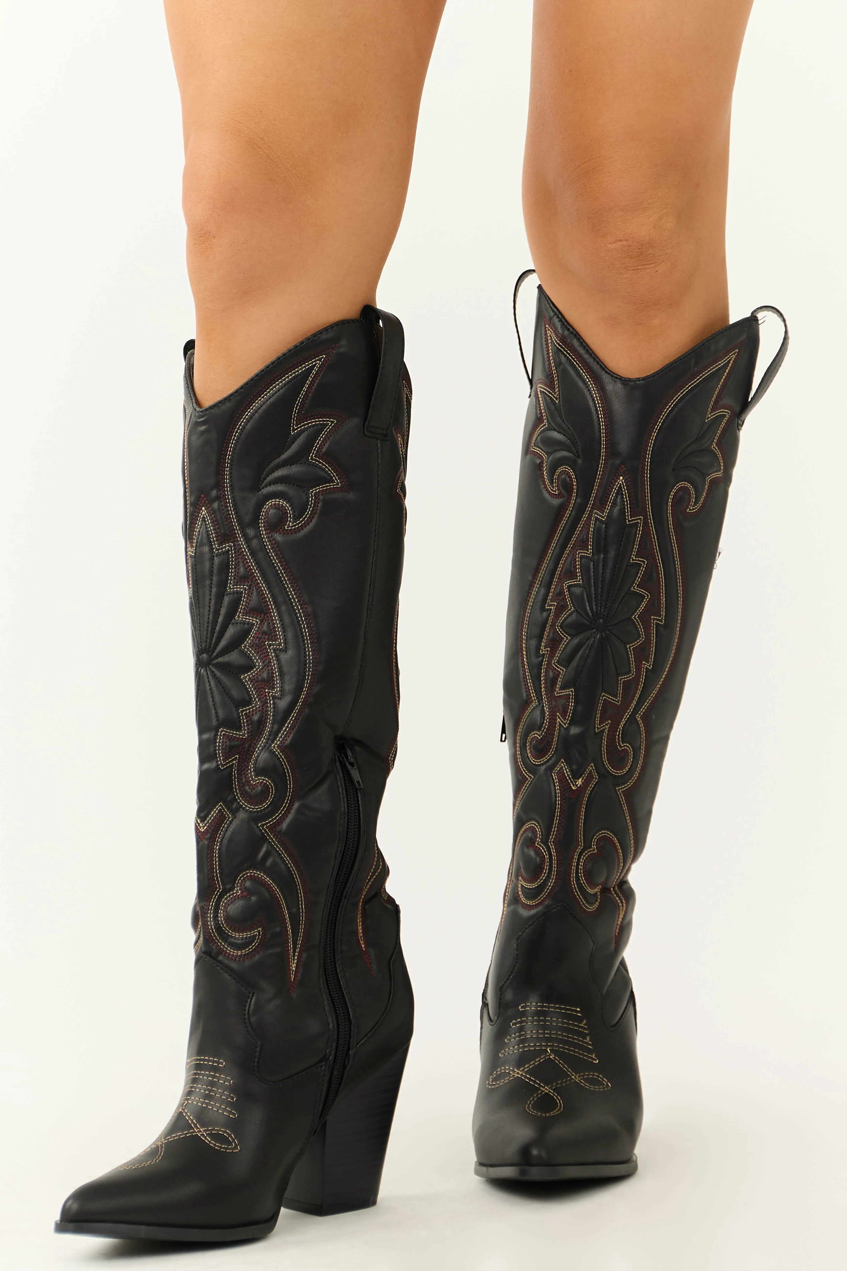Black Knee High Embroidered Western Boots sold by Lime Lush product image thumbnail 4