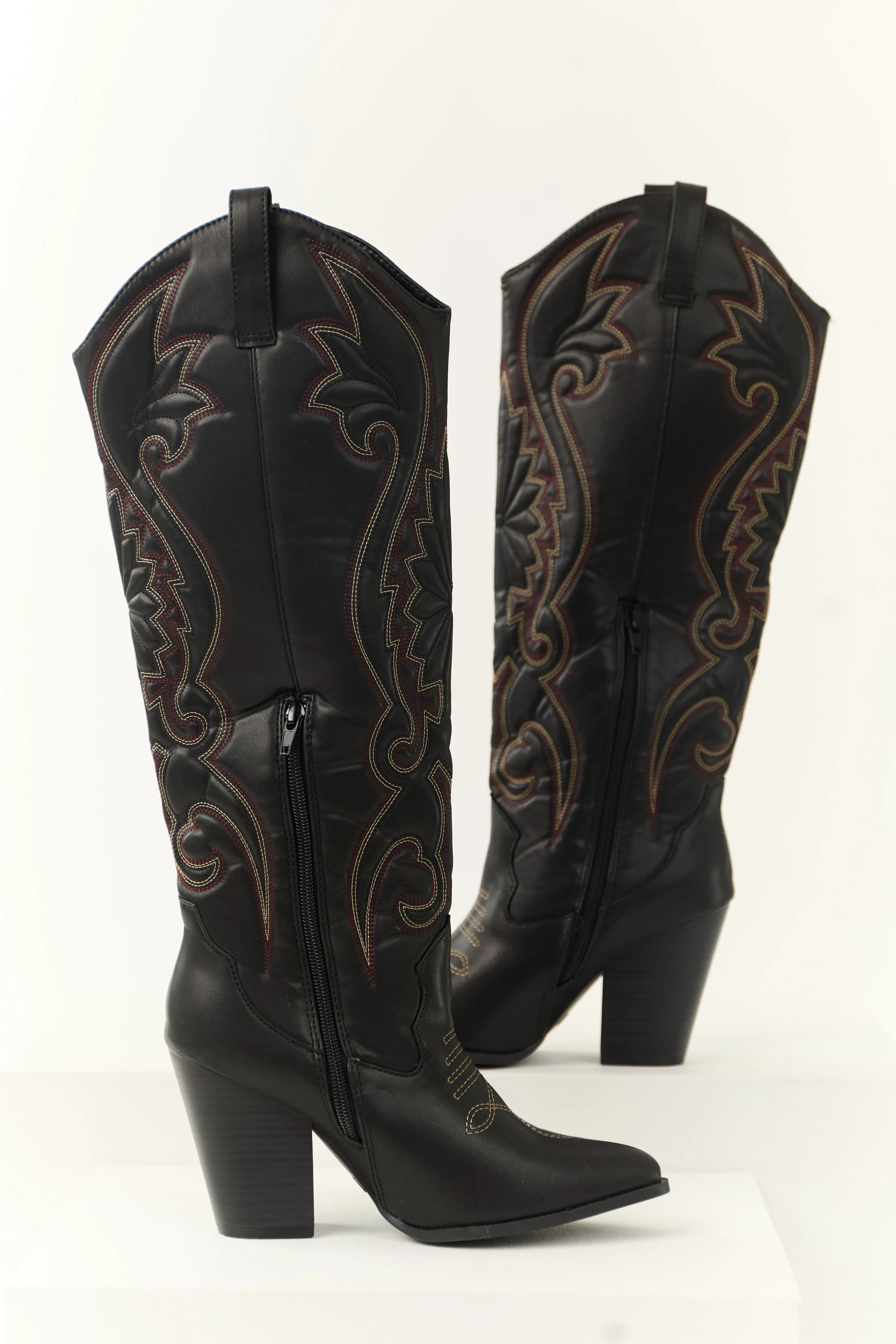 Black Knee High Embroidered Western Boots sold by Lime Lush product image thumbnail 2