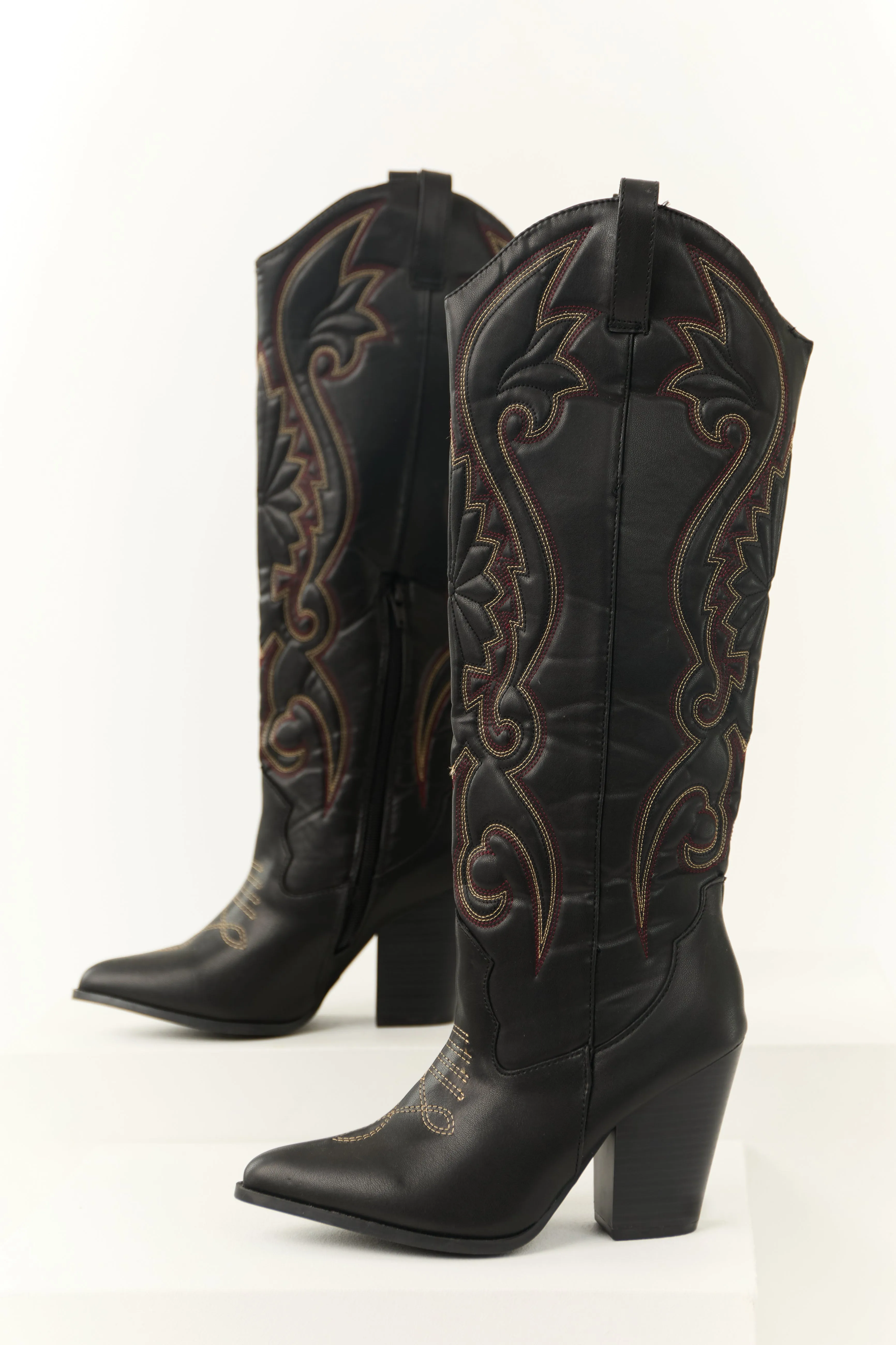 Black Knee High Embroidered Western Boots sold by Lime Lush