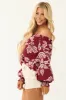 Maroon Off the Shoulder Floral Print Blouse sold by Lime Lush