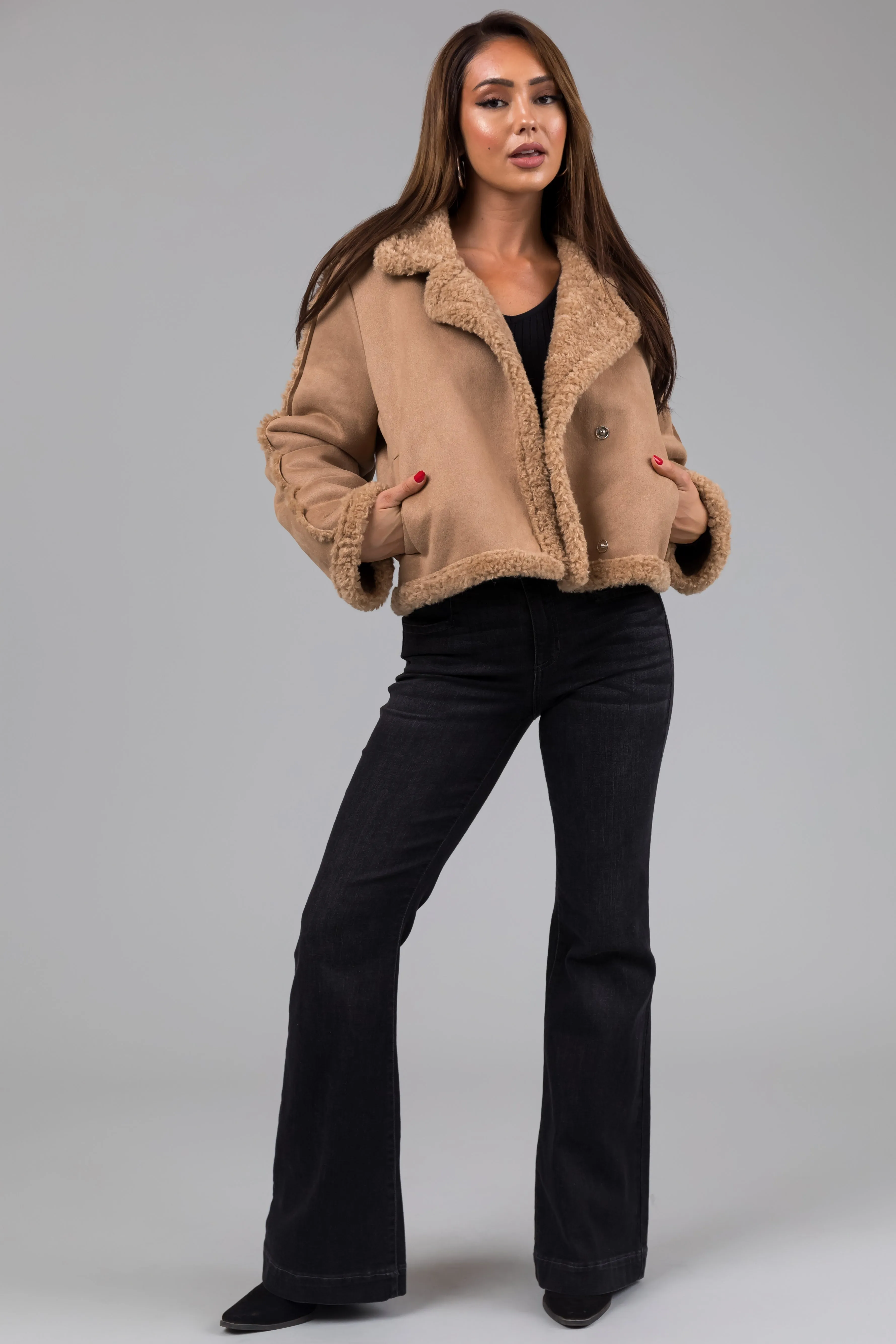Camel Suede and Faux Fur Long Sleeve Jacket sold by Lime Lush product image thumbnail 5