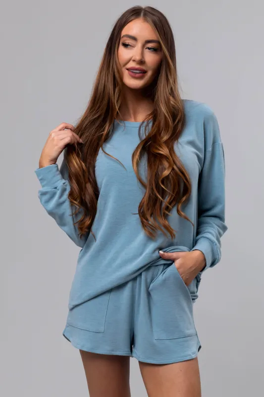 Heathered Blue Soft Knit Elastic Shorts sold by Lime Lush