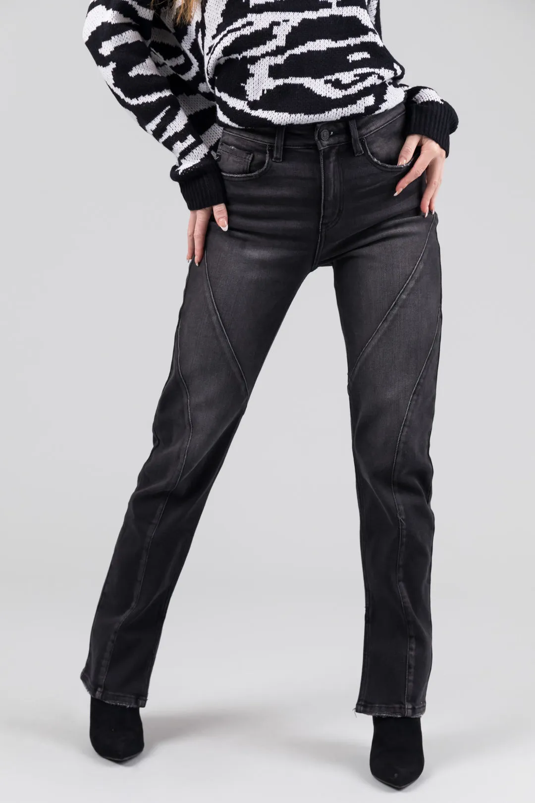 KanCan Black Straight Leg Seam Detail Jeans sold by Lime Lush product image thumbnail 2